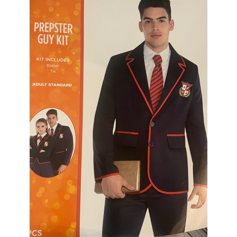 Suit Yourself Prepster Guy Adult Costume Sz up to 44 Navy Blazer Tie Preppy NWT